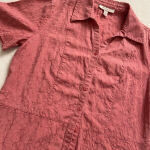 Rose Pink Embroidered Floral Button-Up Cottage-Core Shirt